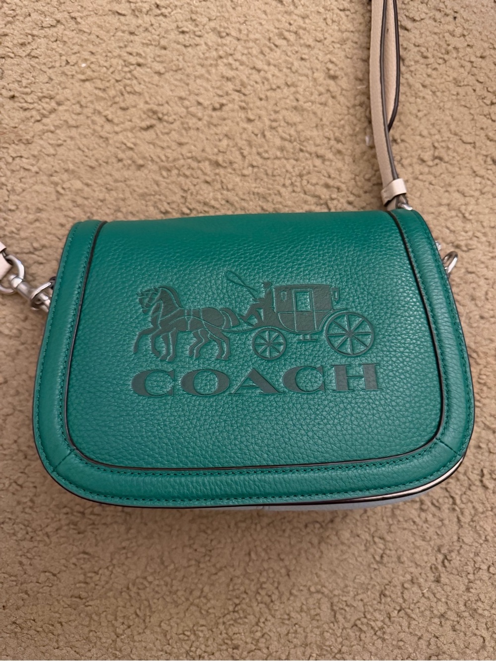 Coach Teal Green Pebbled Leather Crossbody with Embossed Coach Logo